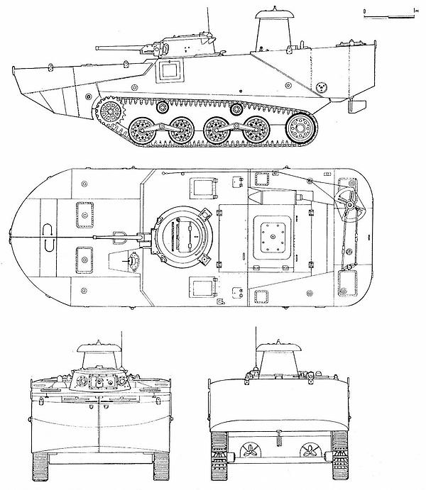 Плавающий танк «Тип 2» или «Ка-Ми» чертёж, Япония